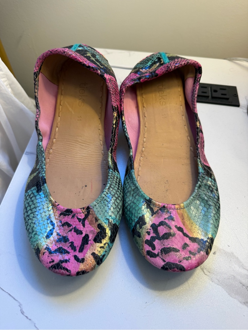 Tieks Women's Multicolor Snakeskin-Print Ballet Flats - Pink/Blue/Green